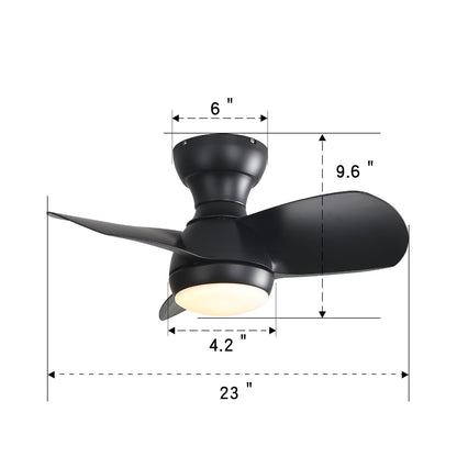 23" Bedroom Ceiling Fan With 3 Color Dimmable 3 ABS Blades Remote Control Dc Motor Black With 18W Led Light - Black