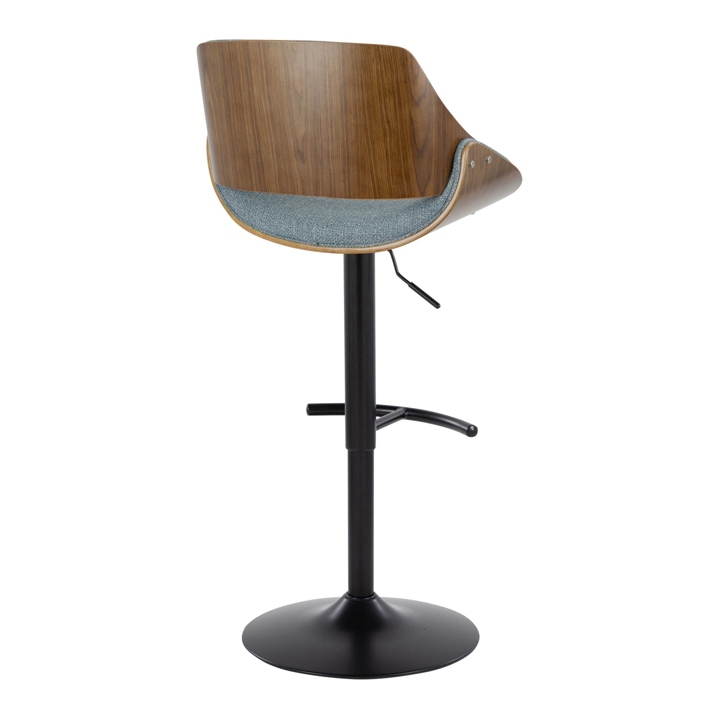 Fabrizzi - Mid-Century Modern Adjustable BarStool With Rounded T Footrest (Set of 2) - Walnut / Black / Blue