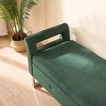 Wide Storage Soft Ottoman Bench With Armrests, Footrest Bed End Stool For Living Room, Dorm, Entryway And Bedroom - Green