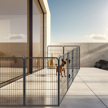 53.94" 8 Panels Heavy Duty Metal Playpen With Door, Dog Fence Pet Exercise Pen For Outdoor, Indoor - Black