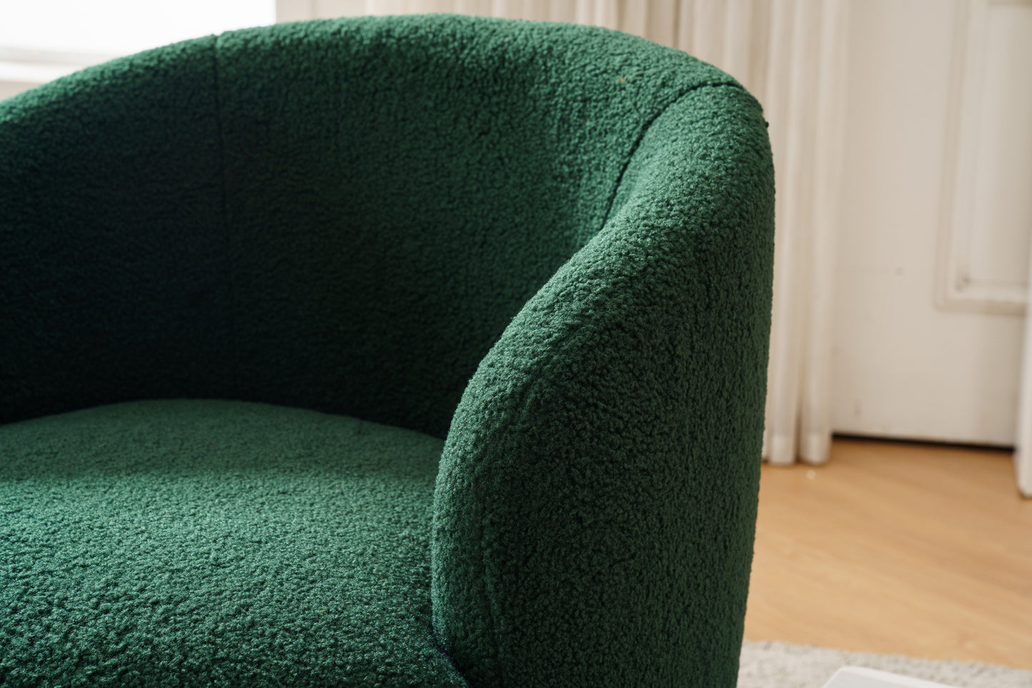 Teddy Fabric Swivel Accent Armchair Barrel Chair With Black Powder Coating Metal Ring - Dark Green