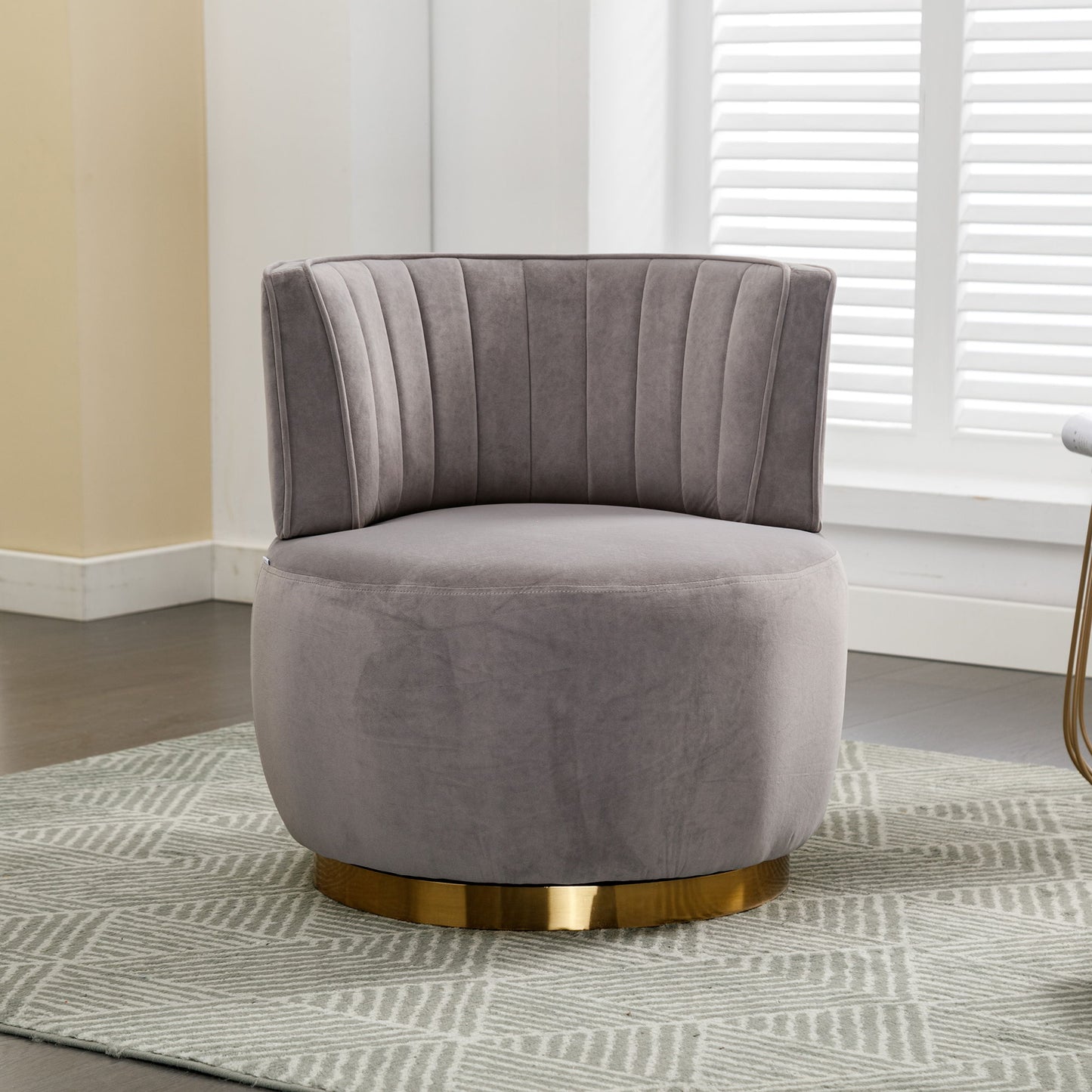 Swivel Barrel Chair, Round Armchairs With Fluffy, 360 Degree Swivel - Gray