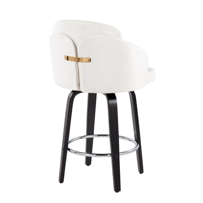 Dahlia - Contemporary Counter Stool Round Chrome Footrest (Set of 2) - Black / Cream
