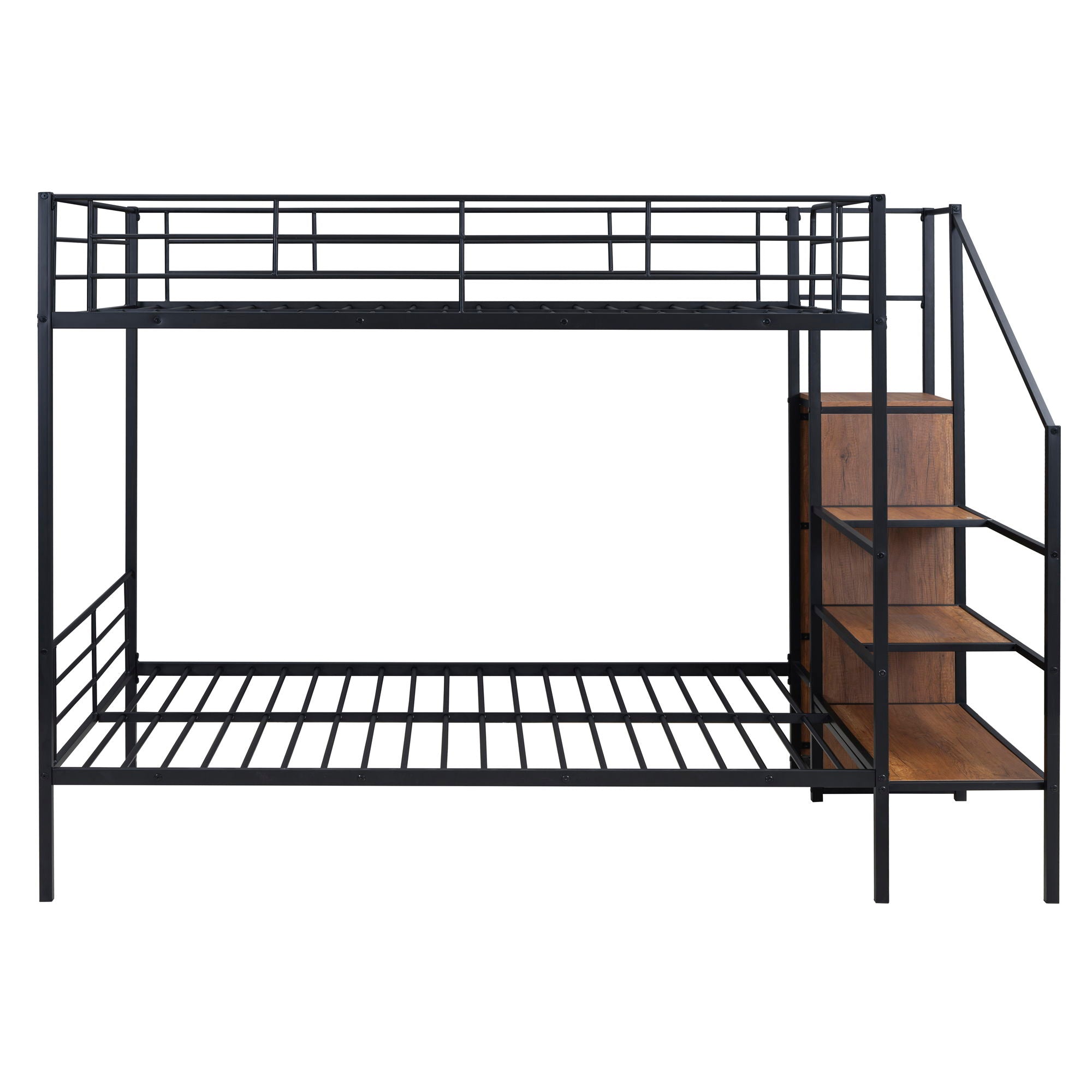 Full Over Full Bunk Bed With Lateral Storage Ladder And Wardrobe - Black
