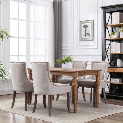 Ultra Side Dining Chair,Thickened Fabric Chairs With Neutrally Toned Solid Wood Legs, Bronze Nail Head (Set of 2) - Beige