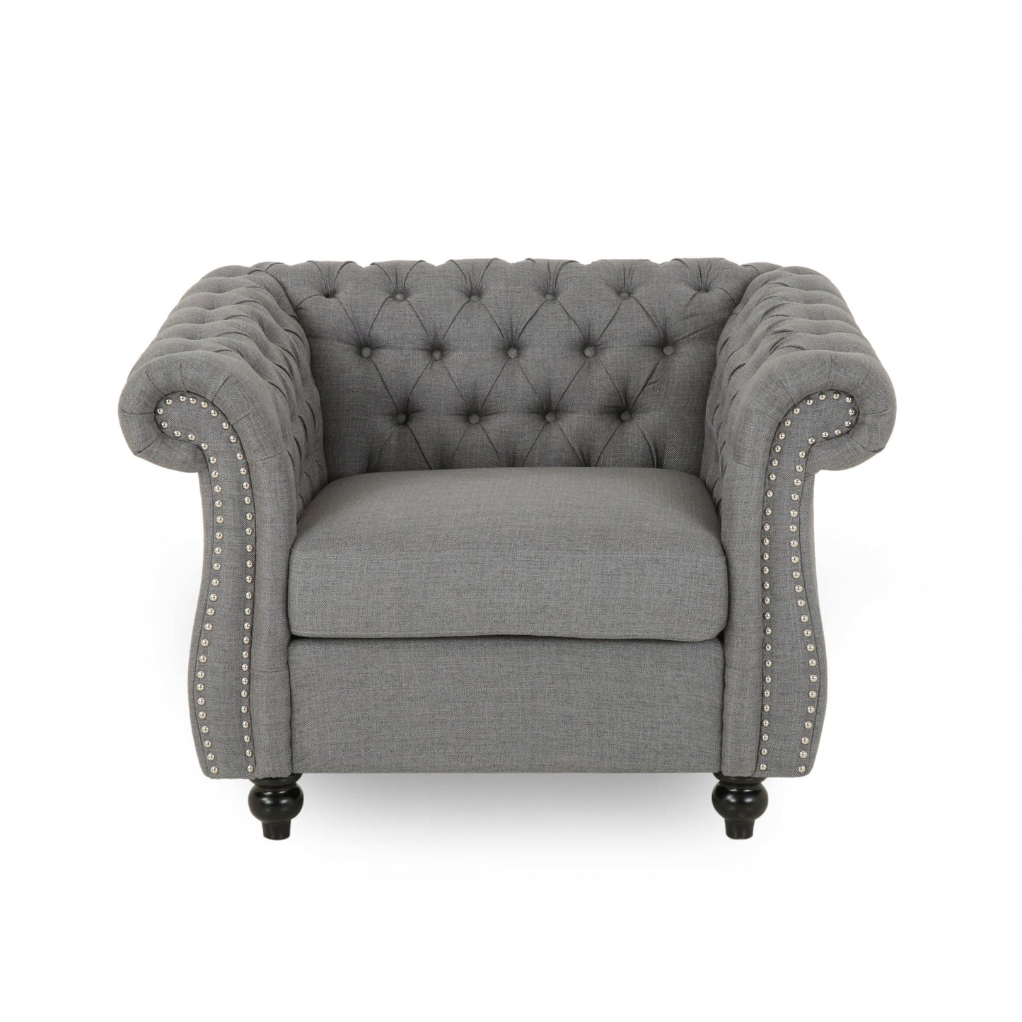 Nexuson - Upholstered Fabric Chesterfield Chair With Deep Tufted And Nailhead Trim - Dark Gray
