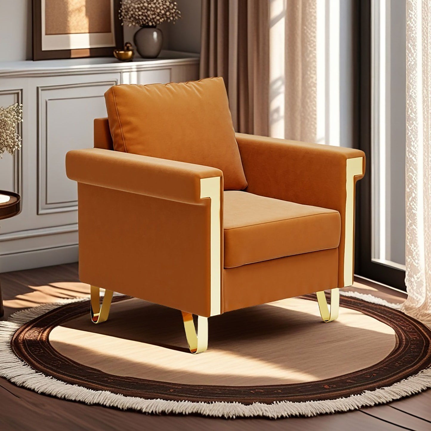 Plush Shiny Velvet Upholstered Chair With Good Resilience Performance Foam - Orange