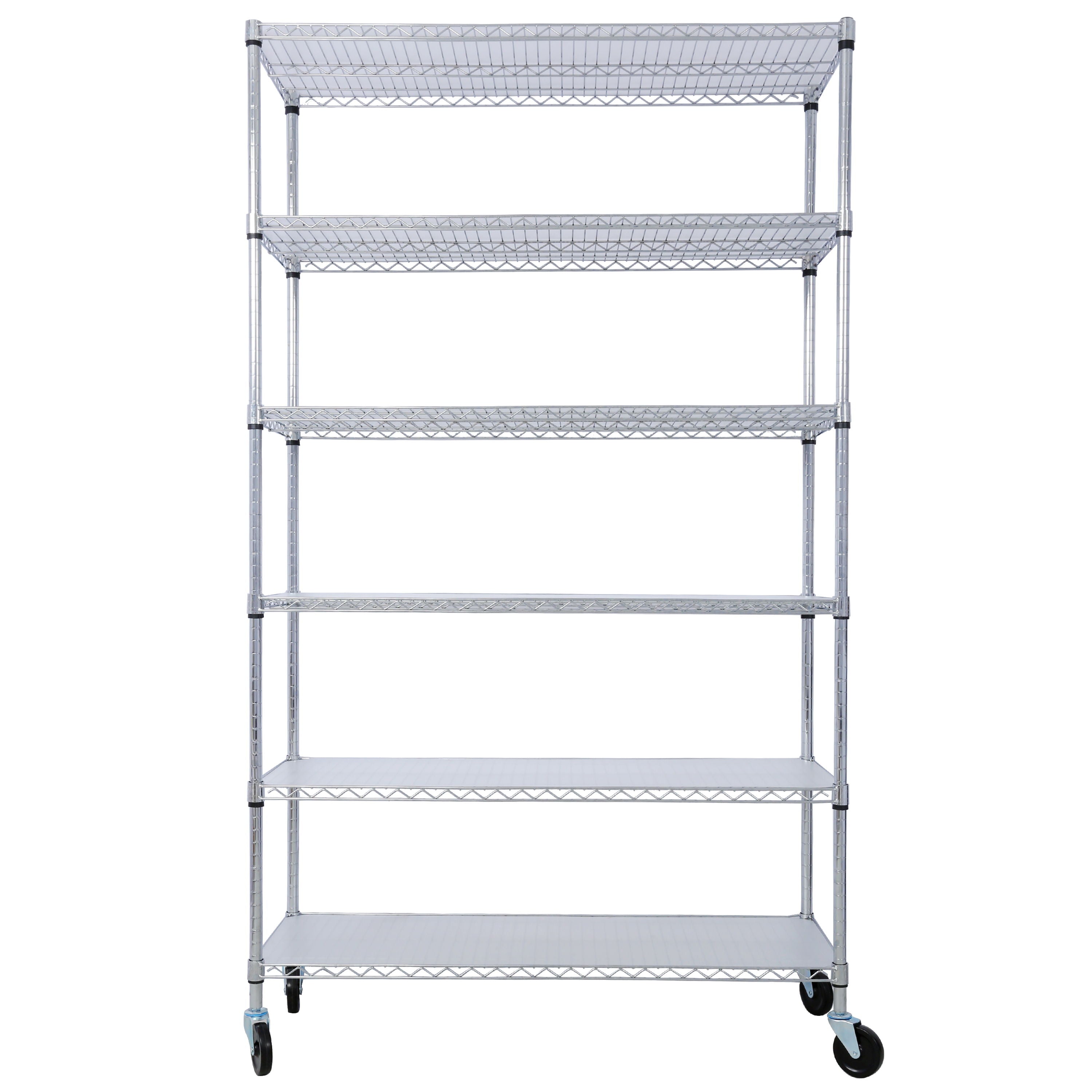 6 Tier 6000Lbs Capacity Nsf Metal Shelf Wire Shelving Unit, Heavy Duty Adjustable Storage Rack With Wheels & Shelf Liners For Commercial Grade Utility Steel Storage Rack - Chrome