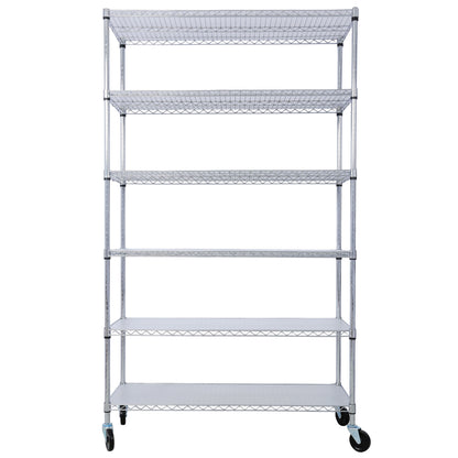 6 Tier 6000Lbs Capacity Nsf Metal Shelf Wire Shelving Unit, Heavy Duty Adjustable Storage Rack With Wheels & Shelf Liners For Commercial Grade Utility Steel Storage Rack - Chrome