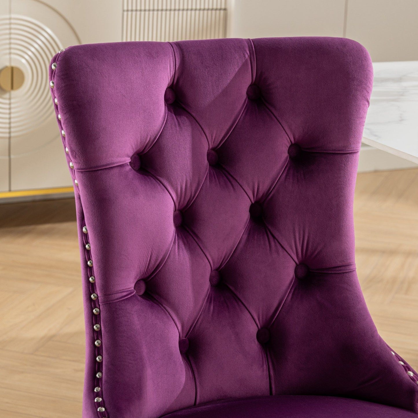 Nikki - Modern, High-End Tufted Solid Wood Contemporary Velvet Upholstered Dining Chair With Chrome Stainless Steel Plating Legs, Nailhead Trim (Set of 2) - Purple / Chrome