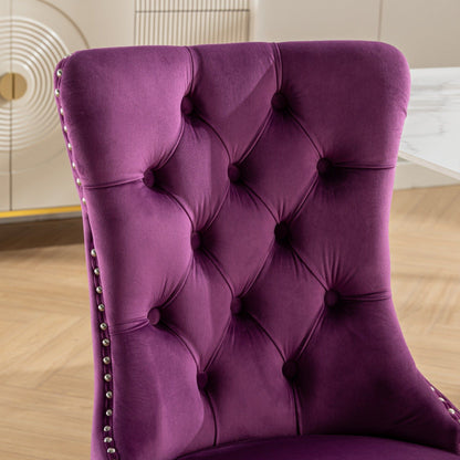 Nikki - Modern, High-End Tufted Solid Wood Contemporary Velvet Upholstered Dining Chair With Chrome Stainless Steel Plating Legs, Nailhead Trim (Set of 2) - Purple / Chrome