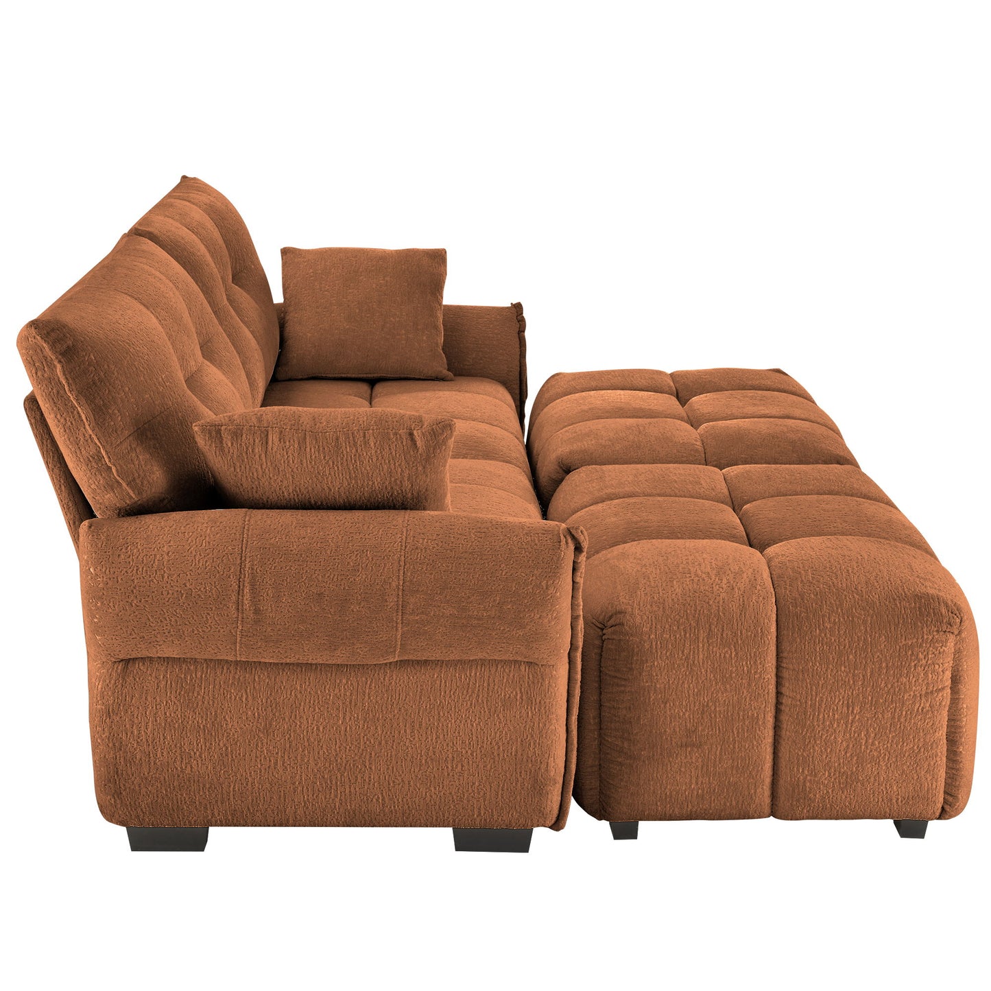 Cozy Plush 2 Seater Sofa Set With Ottomans And Throw Pillows - Burnt Orange