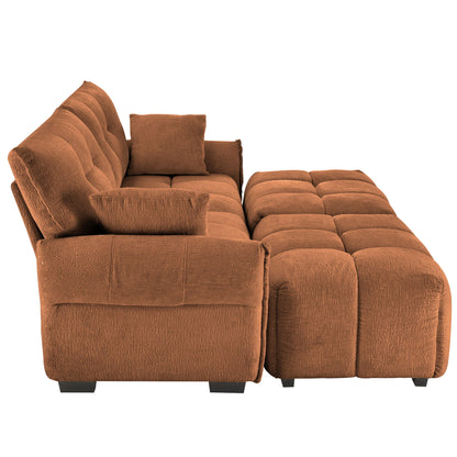 Cozy Plush 2 Seater Sofa Set With Ottomans And Throw Pillows - Burnt Orange