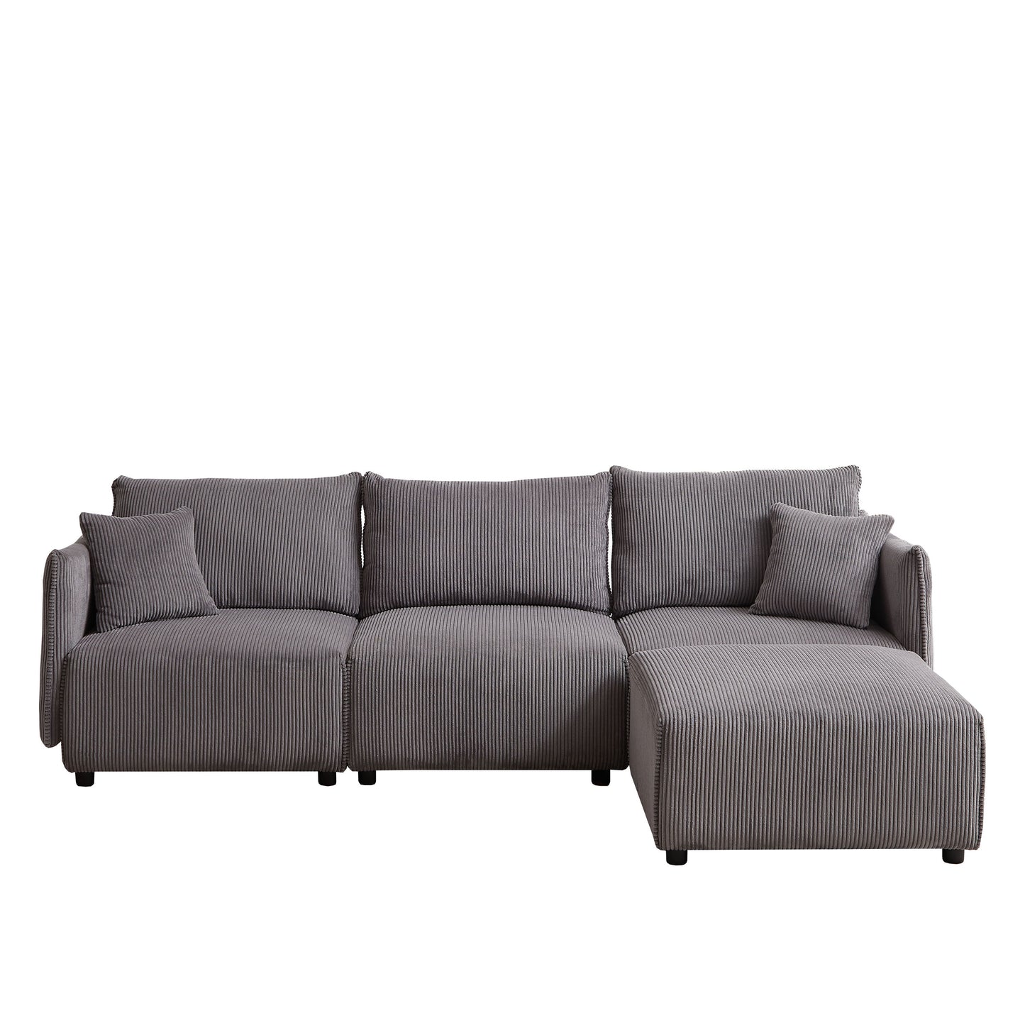 Multi Module Combination Style Sofa For Living Room And Other Lounge Spaces, Modern Minimalist Corduroy Combination Sofa With 2 Comfort Cushions With USB & C Charging Ports - Gray