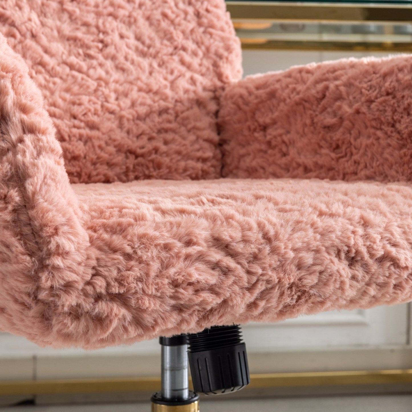 Office Chair, Artificial Rabbit Hair Home Office Chair With Golden Metal Base, Adjustable Desk Chair Swivel Office Chair, Vanity Chair - Pink