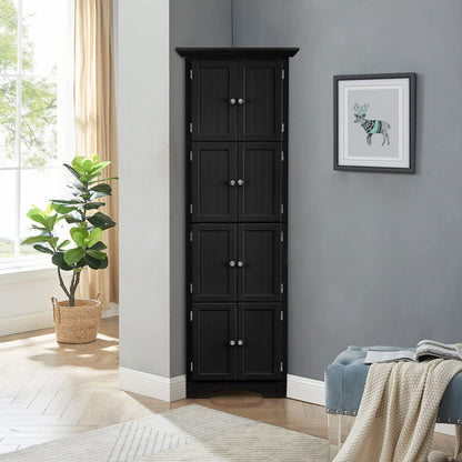 Tall Storage Cabinet With Doors And 4 Shelves For Living Room, Kitchen, Office, Bedroom, Bathroom, Modern - Black