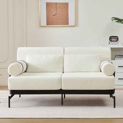 Modern Loveseat Sofa 59" Couch With Flexible USB Ports, Unique Cylindrical Armrests - Beige