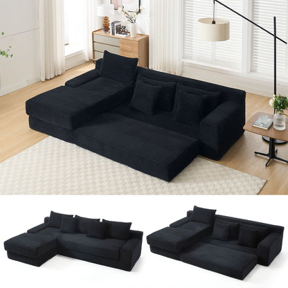 Modern L Shaped Sectional Couch With Memory Foam And Steel Frame - Black
