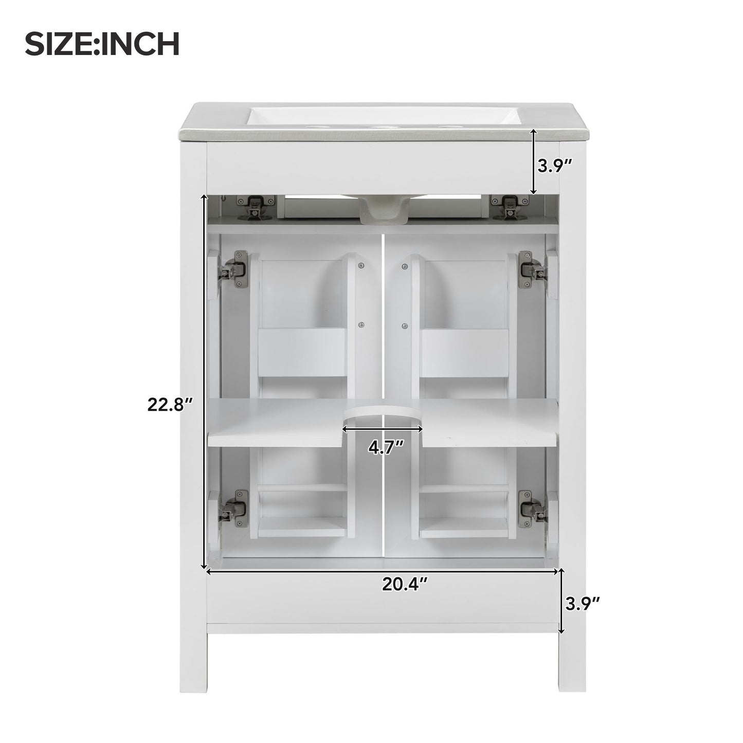 Bathroom Vanity Combo With Ceramic Sink, Luxurious Space-Saving Vanity, 2 Soft-Close Doors - Gold / White