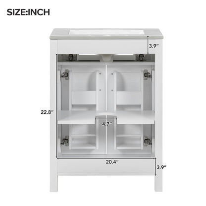 Bathroom Vanity Combo With Ceramic Sink, Luxurious Space-Saving Vanity, 2 Soft-Close Doors - Gold / White
