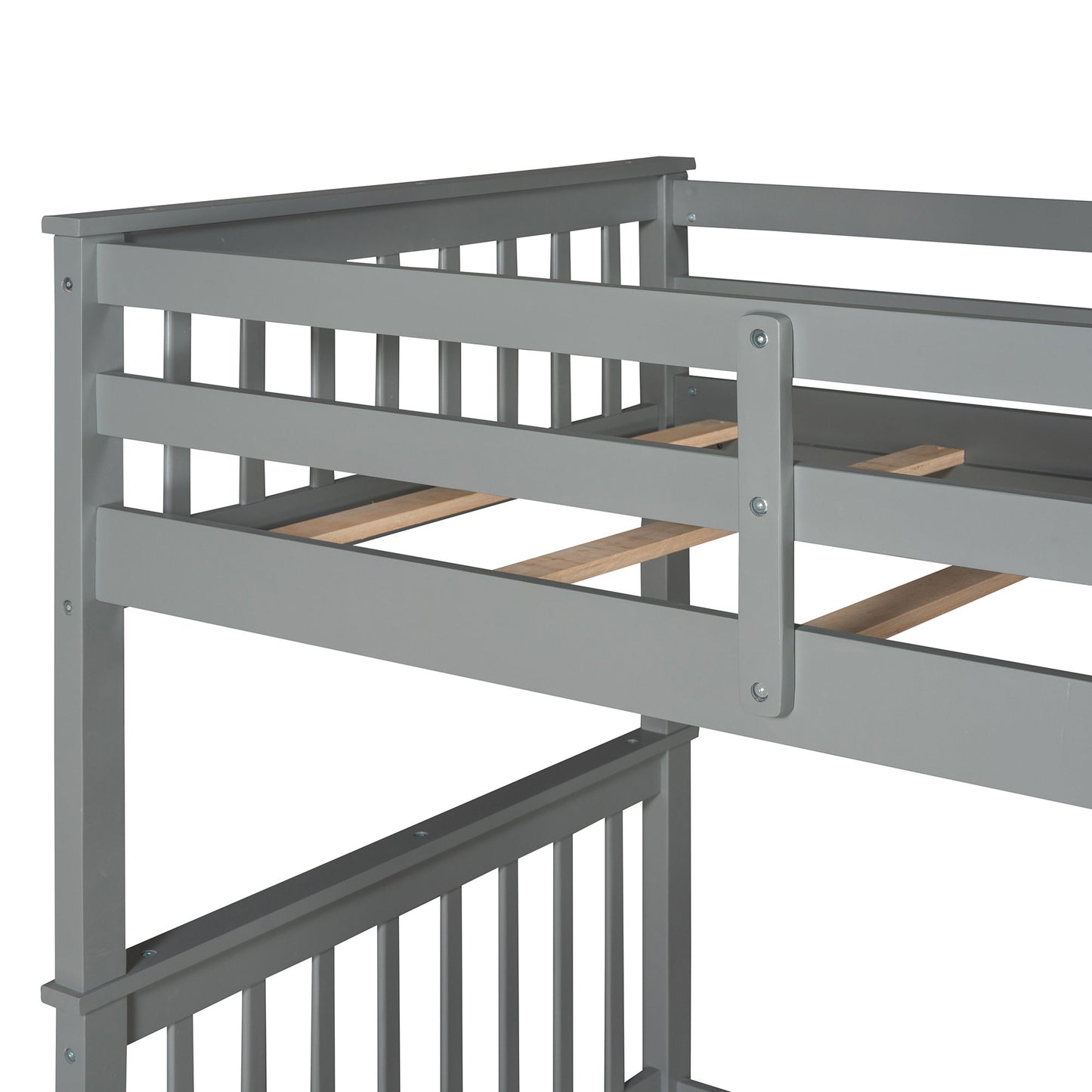 Twin Over Twin Bunk Bed With Ladders And 2 Storage Drawers - Gray