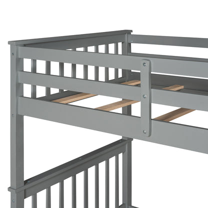 Twin Over Twin Bunk Bed With Ladders And 2 Storage Drawers - Gray