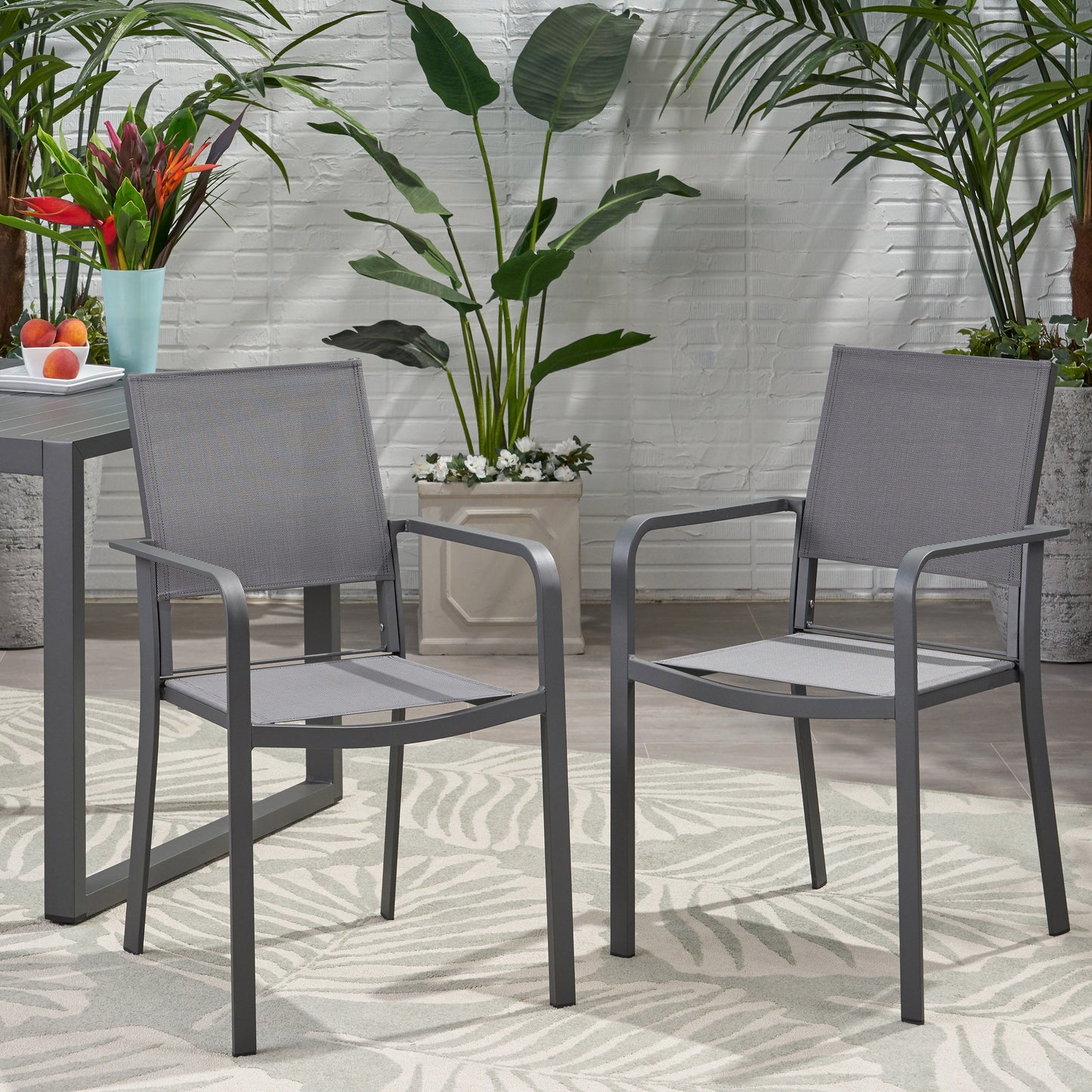 Waterfal - Outdoor Aluminum Dining Chair With Mesh Seat (Set of 2) - Dark Gray
