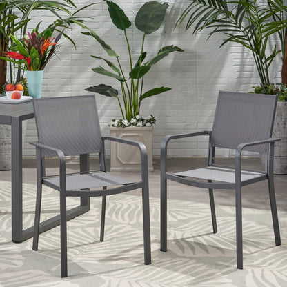 Waterfal - Outdoor Aluminum Dining Chair With Mesh Seat (Set of 2) - Dark Gray