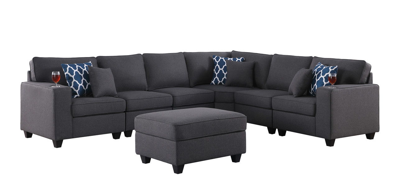 Cooper - 7 Piece Reversible L-Shape Sectional Sofa & Comfort Ottoman And Cupholder - Dark Gray