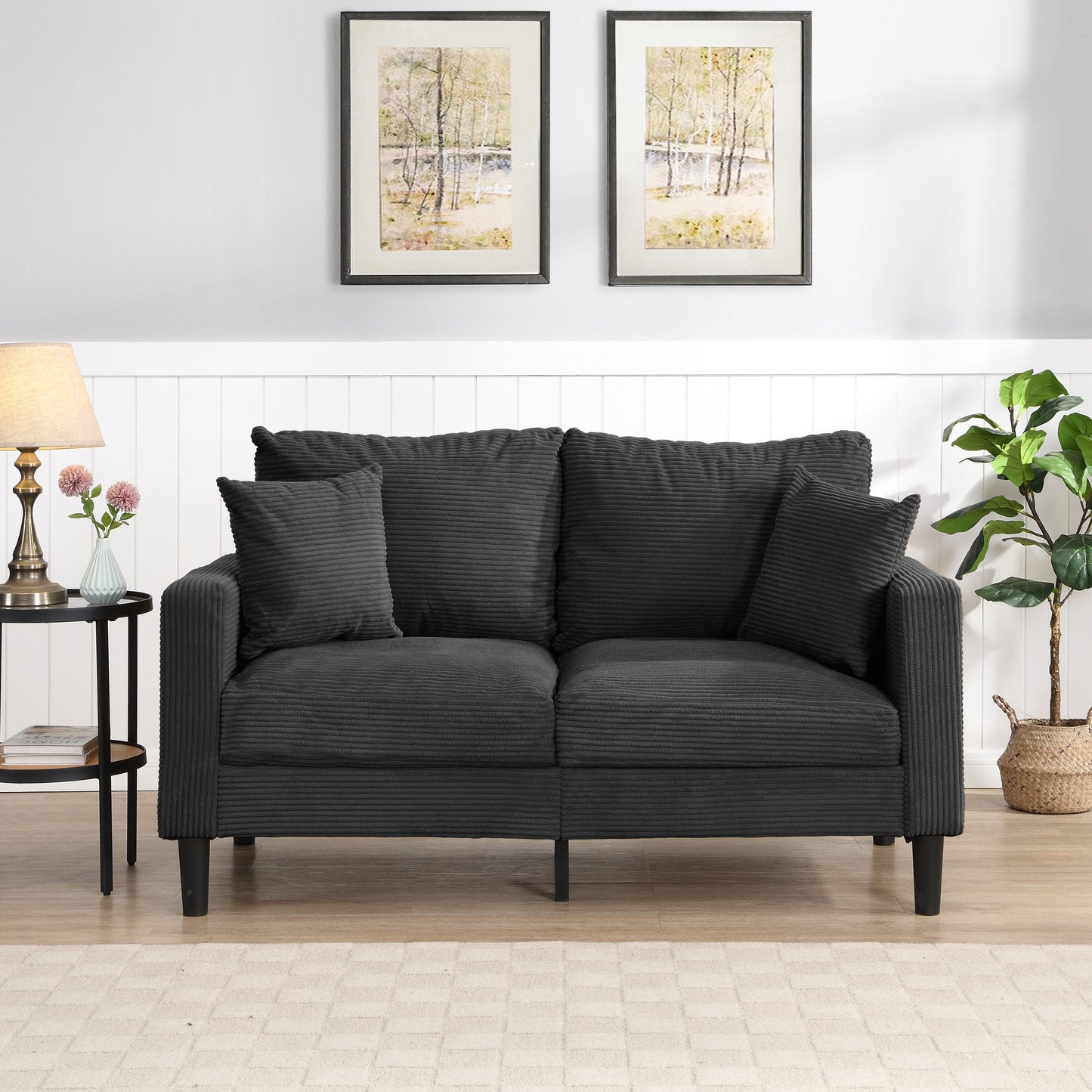 Modern Upholstered 57" High Resilience Loveseat Sofa, 2 Seater - Dark Gray