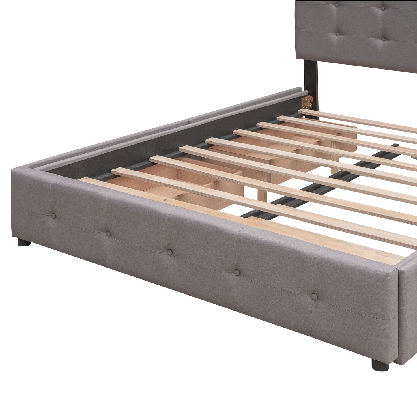 Queen Size Upholstered Platform Bed With 2 Drawers And 1 Twin Long Trundle - Light Gray