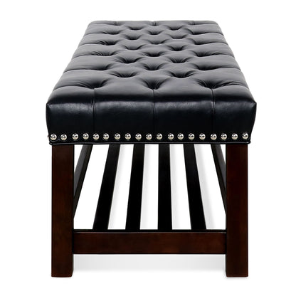 Wooden Base Upholstered Bench For Bedroom For Entryway - Black