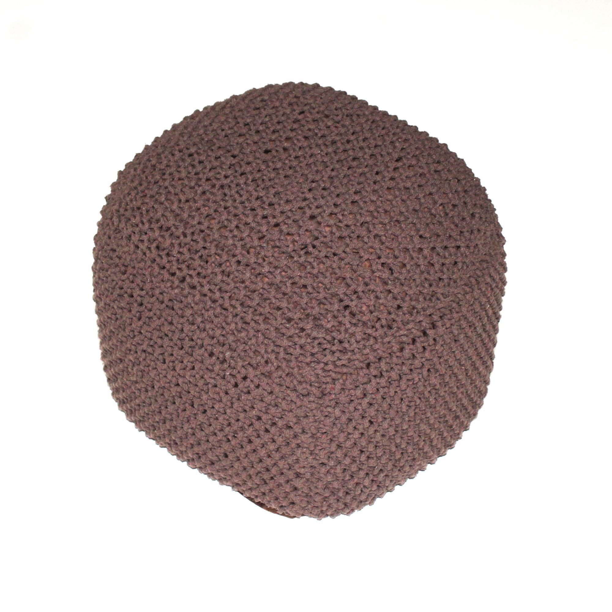Handmade Semi Rounded Cable Knitted Pouf Perfect Seating & Footrest 100% Cotton - Brown