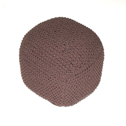 Handmade Semi Rounded Cable Knitted Pouf Perfect Seating & Footrest 100% Cotton - Brown