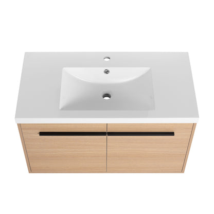 Bathroom Vanity With Resin Countertop Sink, 2 Doors Cabinet Set - Oak