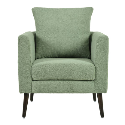 Modern Accent Chair, Upholstered Armchair For Living Room, Mid Century Fabric Lounge Chair With Pillow, Comfortable Reading Chair With Wood Legs For Living Room, Reception Room - Light Green