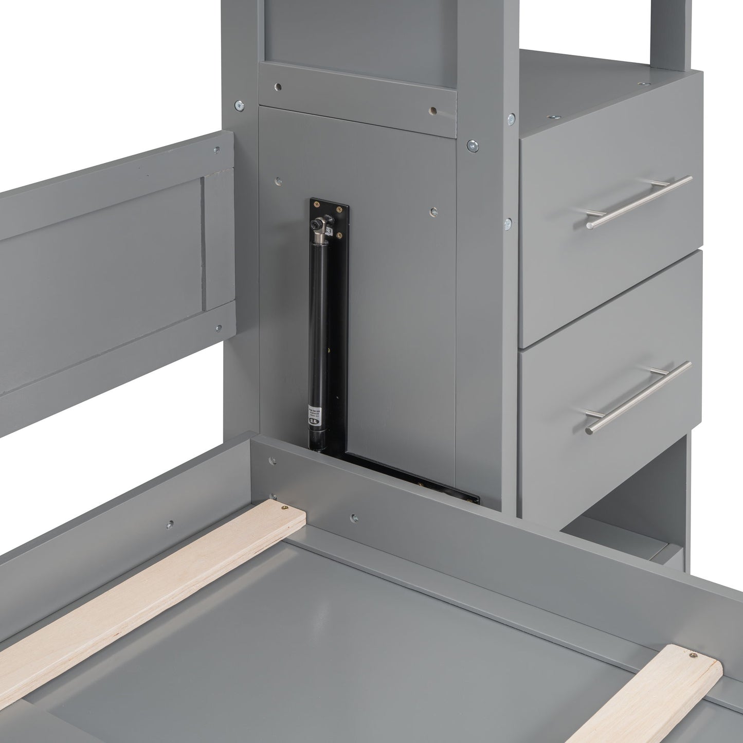 Full Size Murphy Wall Bed With Shelves, Drawers And LED Lights - Gray