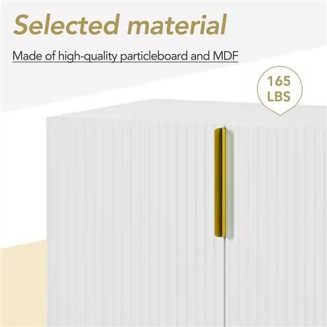 Modern Elegant 4 Door Sideboard Gold Metal Handle Buffet Cabinet For Dining Room, Living Room, Bedroom, Hallway - White