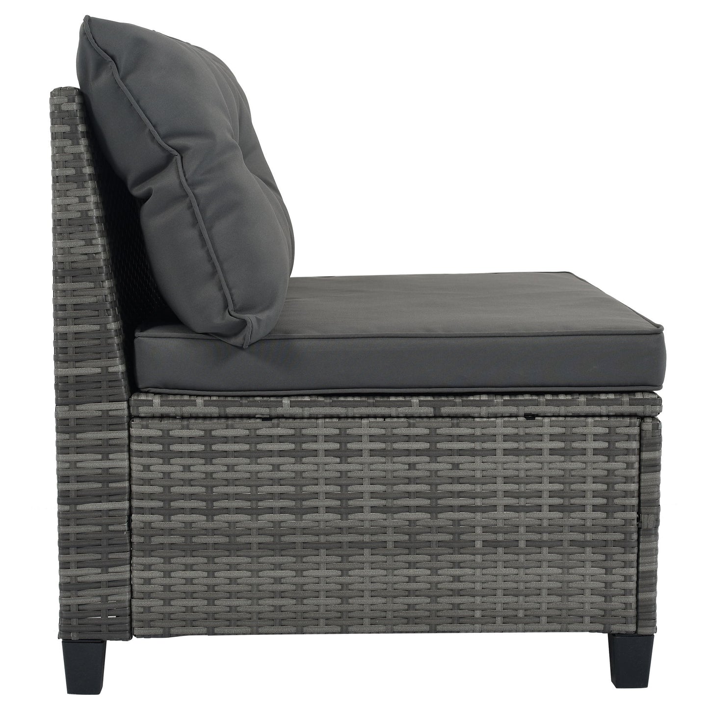8 Pieces Outdoor Wicker Round Sofa Set, Half-Moon Sectional Sets All Weather, Curved Sofa Set With Rectangular Coffee Table, PE Rattan Water-Resistant And UV Protected, Movable Cushion - Gray