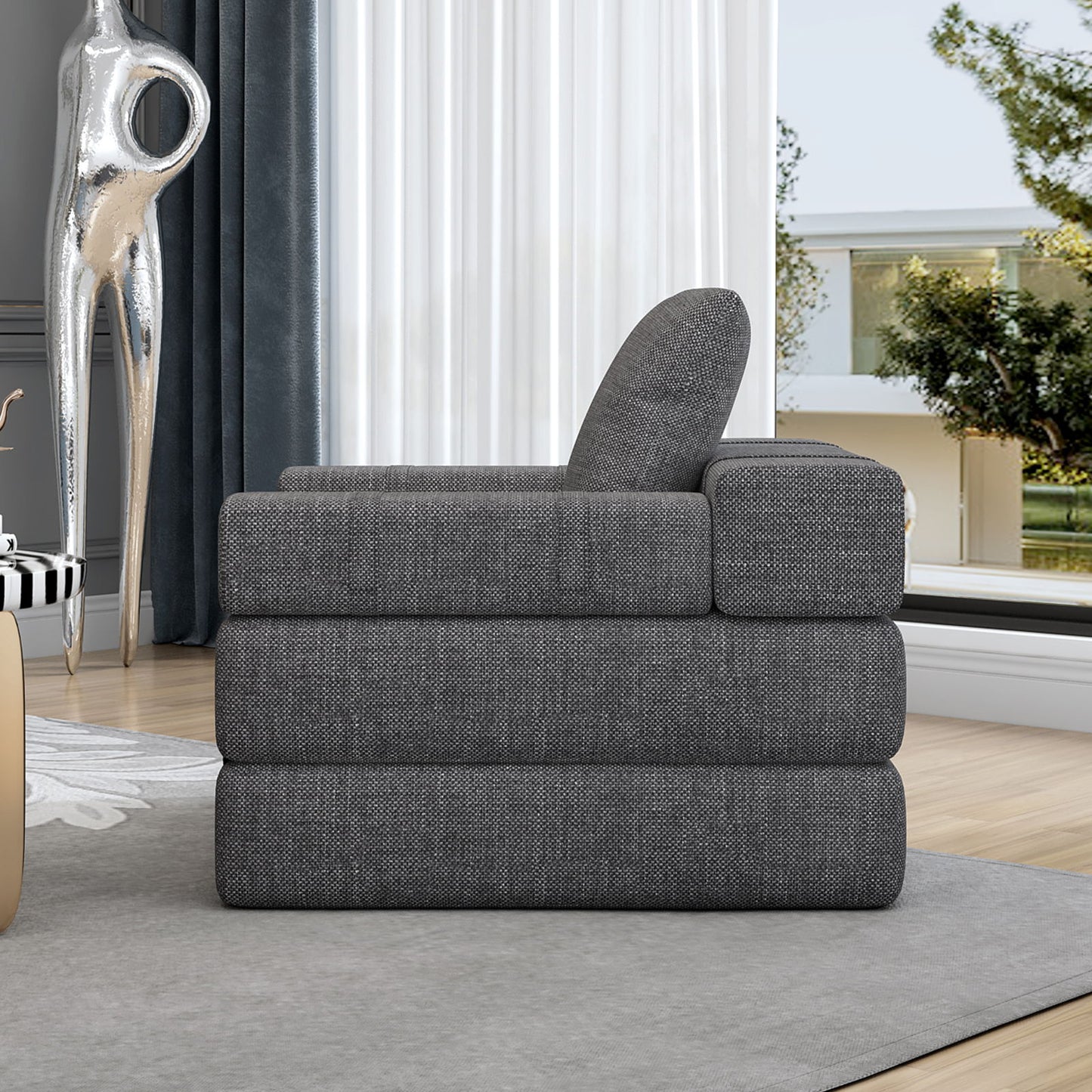 Single Sofa Chair That Converts To A Single Sofa Bed For Living Room, Guest Room, Playroom - Dark Gray