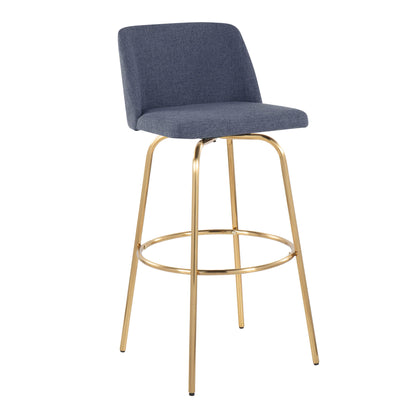 Toriano - Contemporary Fixed Height Barstool With Swivel With Round Footrest (Set of 2) - Blue / Gold