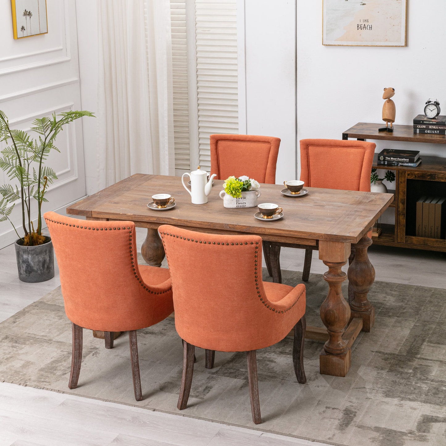 Ultra Side Dining Chair,Thickened Fabric Chairs With Neutrally Toned Solid Wood Legs, Bronze Nail Head (Set of 2) - Orange