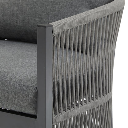 Modern Curved Aluminum Lounge Chair With Stylish Rope - Weave Design And Cushioned Comfort For Outdoor Living - Gray