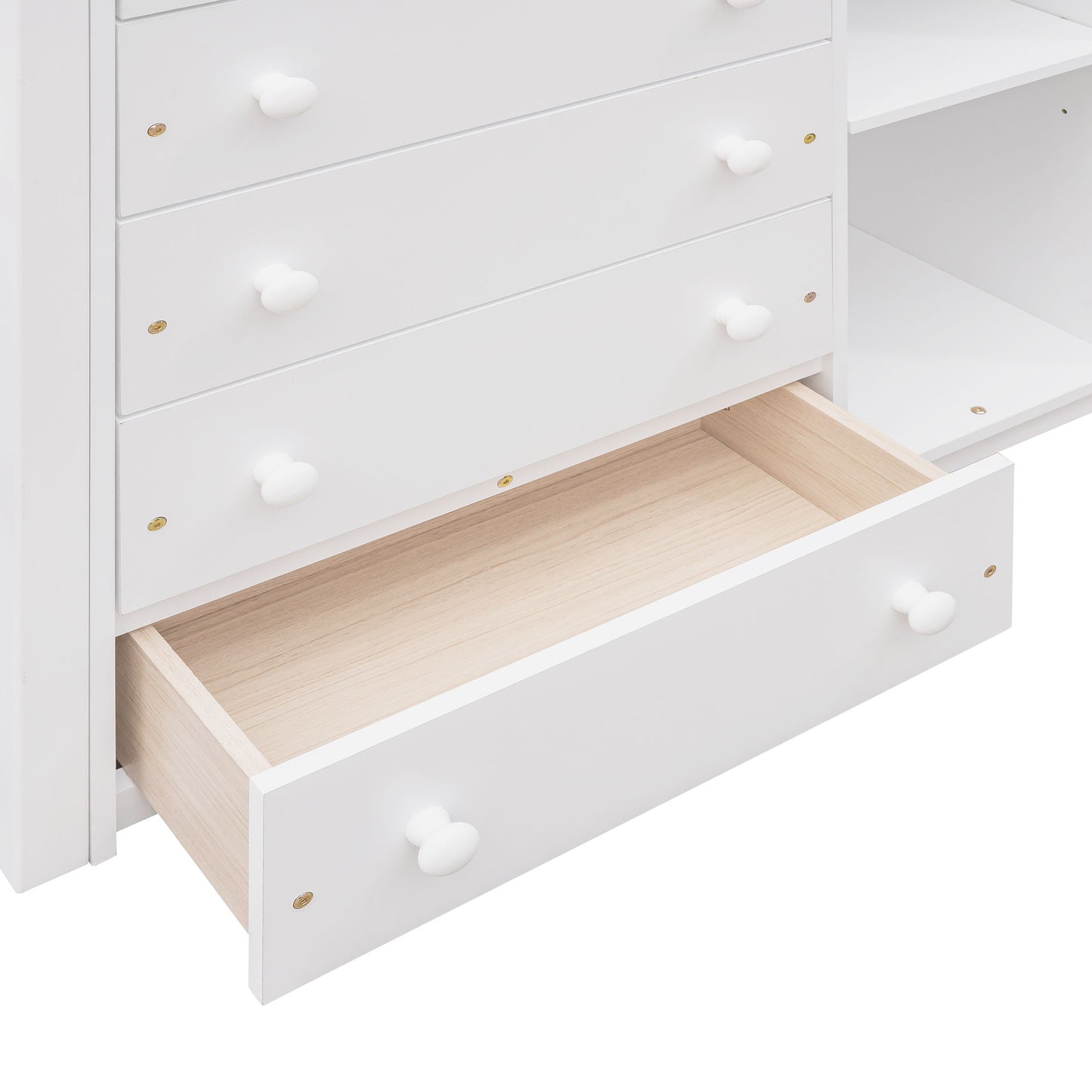 Twin Over Full Bunk Bed With 6 Drawers And Flexible Shelves, Bottom Bed With Wheels - White