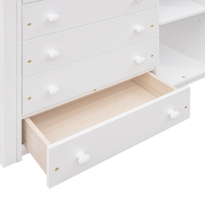 Twin Over Full Bunk Bed With 6 Drawers And Flexible Shelves, Bottom Bed With Wheels - White