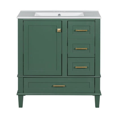 Bathroom Vanity, Modern Bathroom Cabinet With Sink Combo Set, Bathroom Storage Cabinet With A Soft Closing Door And 3 Drawers, Solid Wood Frame - Green