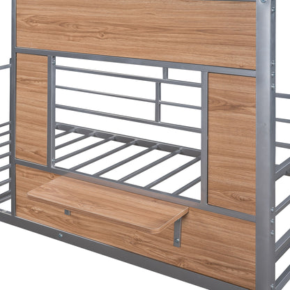 Twin Size Loft Bed With Roof, Window, Guardrail, Ladder - Silver