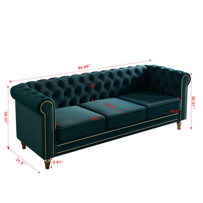 Chesterfield - Velvet Sofa 84.65" For Living Room - Green