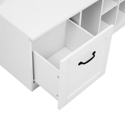 5 In 1 Entryway Bench With Coat Rack, 7 Sturdy Hooks, 2 Spacious Drawers And Adjustable Shelves, Wide Hall Tree With Metal Handles For Hallway - White