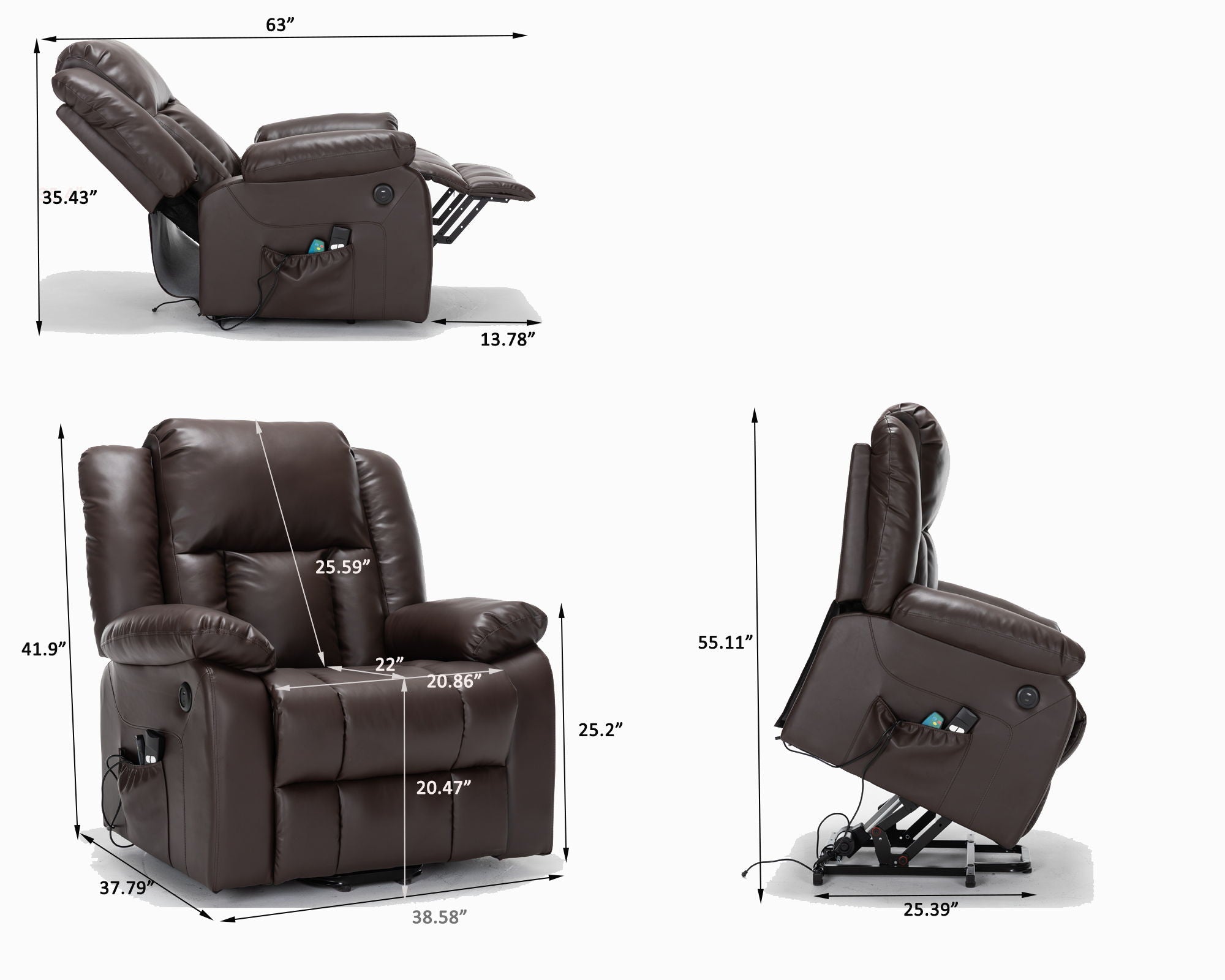 Electric Power Massage Recliner Chair - Dark Brown